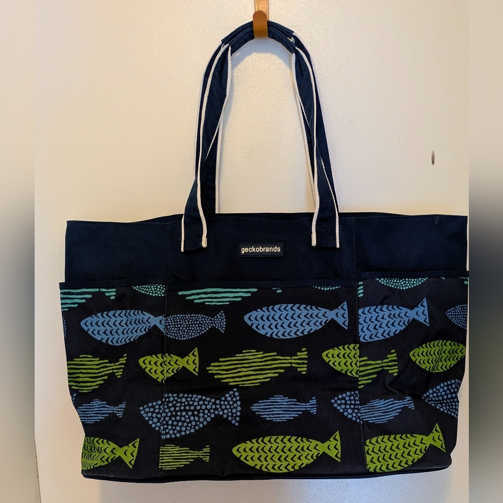 Geckobrand Extra Large Beach Shopping Tote 2 Handles 23 X 14 Fish Blue Green - Picture 5 of 10